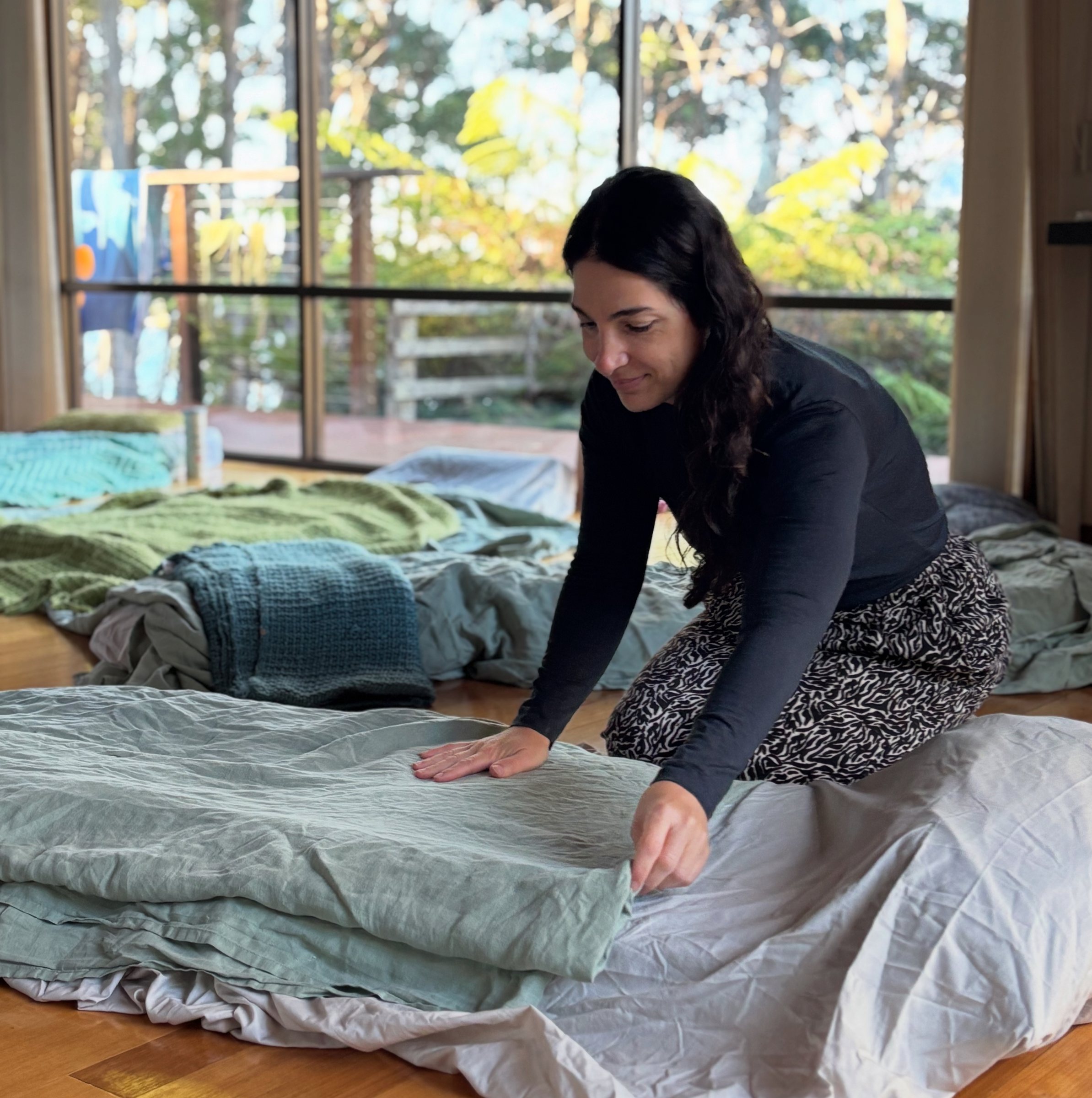 Lucine preparing the breathwork space